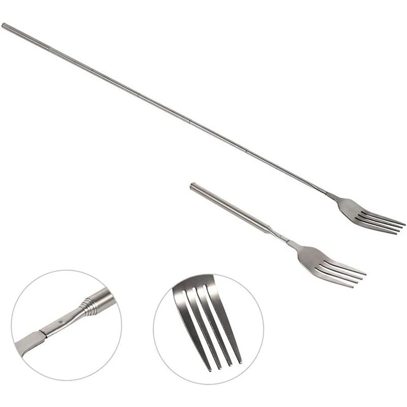 

1pcs Retro Fork BBQ Telescopic Extendable Dinner Fruit Dessert Long Handle Fork Stainless Steel Cutlery Fork Tableware
