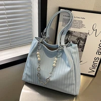 womens tote bag handbags with zipper luxury designer pu shoulder bags shopper large capacity fashion pearl chain shopping bag