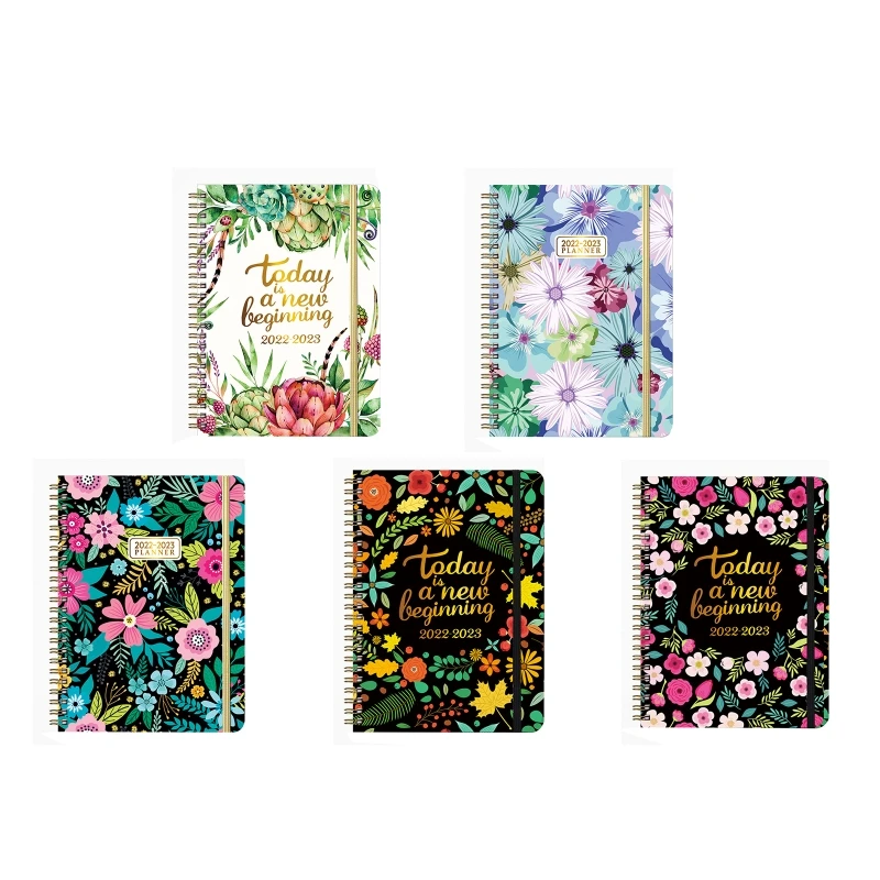 

A5 Spiral Planner Journal Notebook Appointment Diary Ruled Pages Spring Strap Closure for business Women Men Teachers