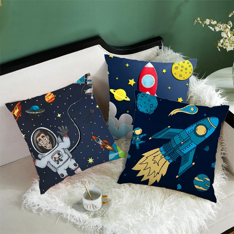 

45X45cm Cartoon Spacecraft Cushion Cover Astronaut Rocket Decorative Pillowscase for Home Chair Space Pillow Cover Home Decor