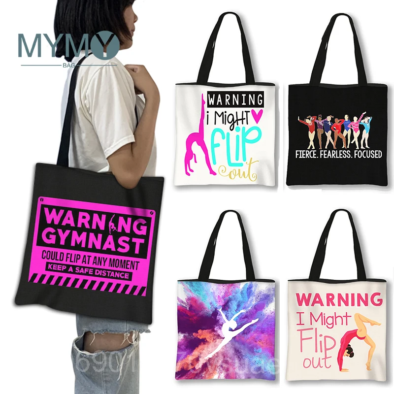 

Gymnastics Art Print Women Tote Bag Shopping Shoulder Bags Lady Handbag Cute Girls Canvas for Travel Study Beach Shopper Gifts