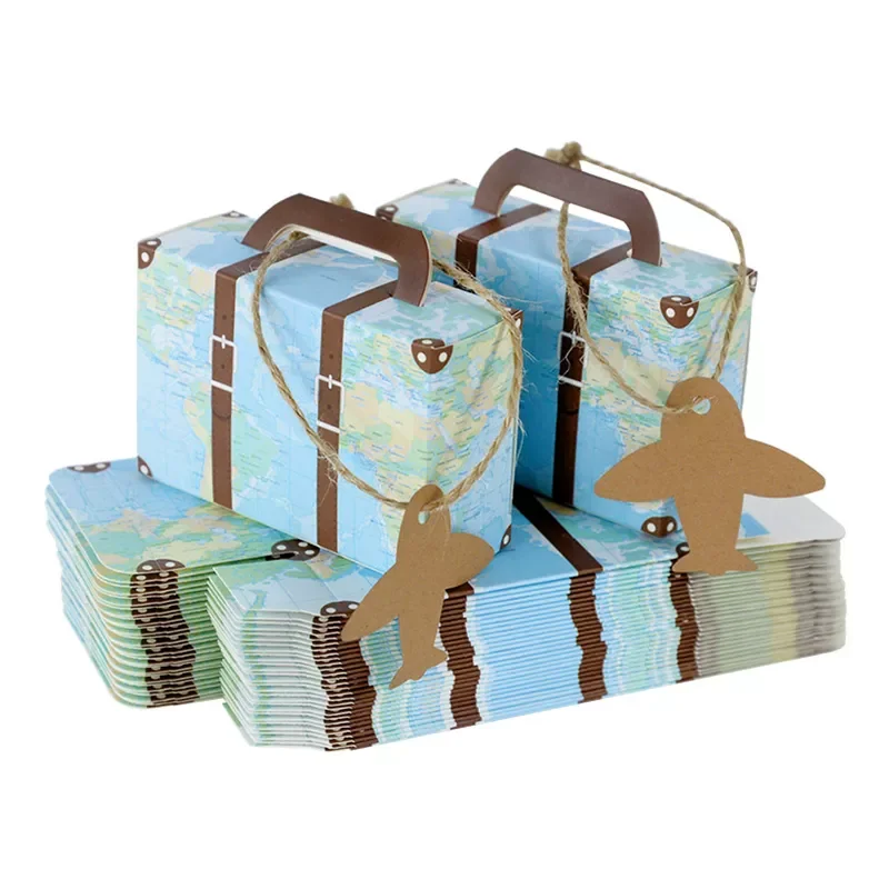 

Creative Mini Suitcase Candy Box Candy Packaging Carton Chocolate Box Wedding Gift Box with Card Event Party Supplies