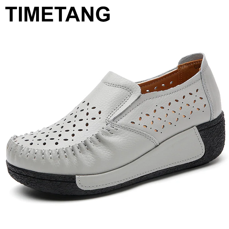 

High Quality Genuine Leather Women Platform Sneakers Lace Up Flats Swing Shoes Shallow Ladies Casual Footwear Height Increasing