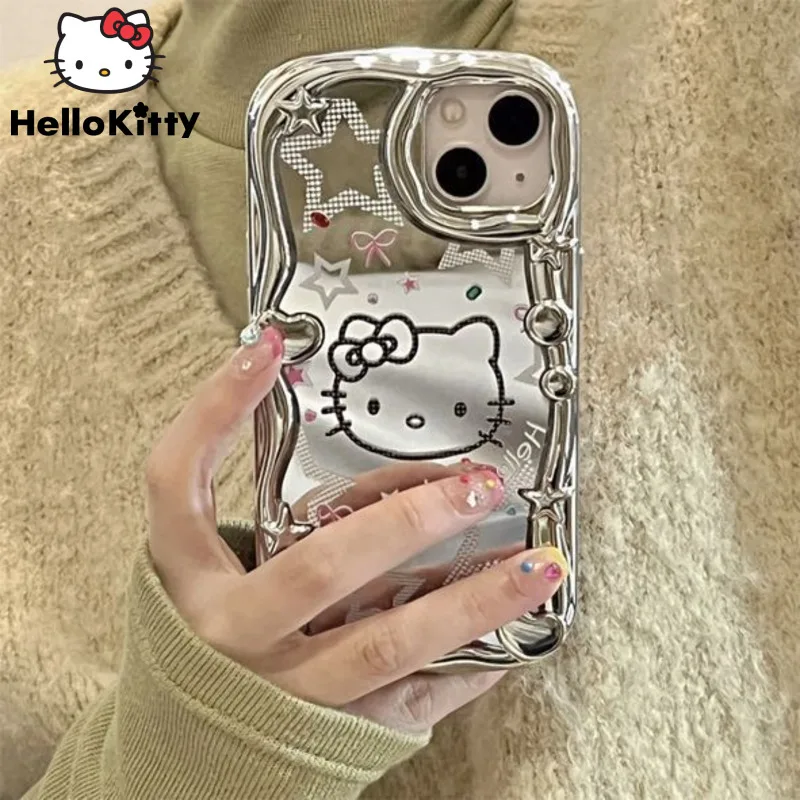 

Чехлы для телефонов Star Girl Y2k с Hello Kitty для Iphone 14 Pro Max Sanrio, Модный чехол для Iphone 11 12 13, блестящий силиконовый чехол с зеркальным лицом