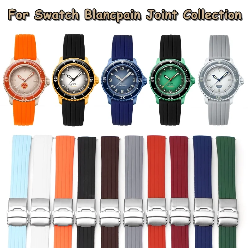 

High Tensile Silicone Watch Strap for Blancpain X Swatch Fifty Fathoms Series 20mm 22mm Folding Clasp for Men Women Wristband