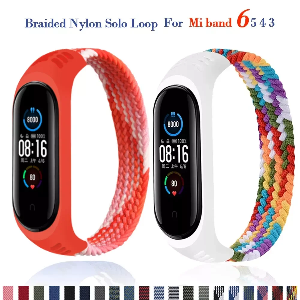 

Браслет с нейлоновой оплеткой для Mi band 6, браслет для соло-браслета Miband4 Miband5, ремешок для xiaomi Mi band 4 3 5