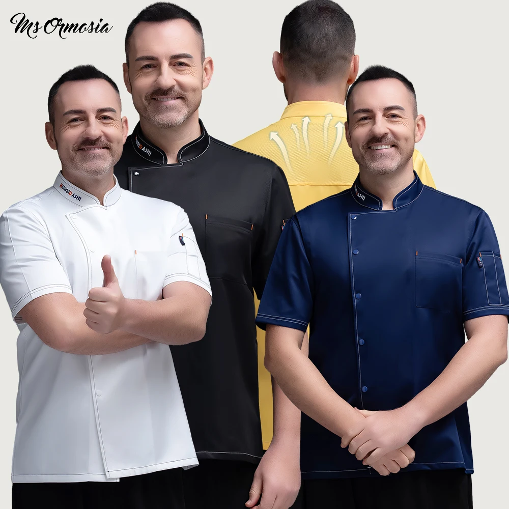 

Новая рубашка шеф-повара, одежда для кухни, униформа шеф-повара, рабочая одежда с коротким рукавом для кафе, отеля, ресторана, одежда для шеф-повара, куртка для готовки, униформа