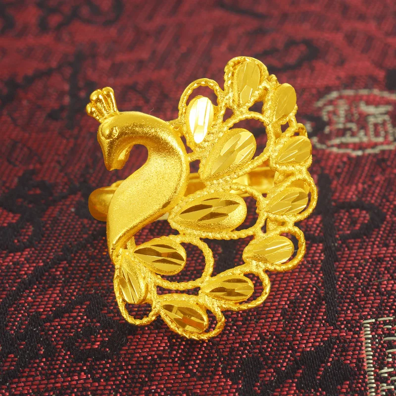 

New Arrival Vietnam Alluvial Gold Trendy Beautiful Peacock Open Rings Jewelry for Women