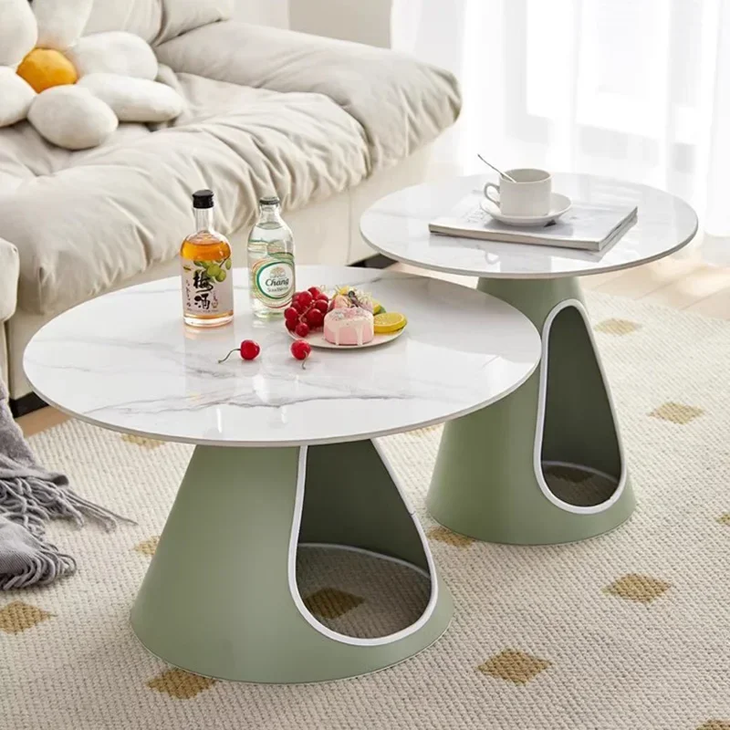 Круглые белые фотообои современный дизайн гостиная кофейные столики в