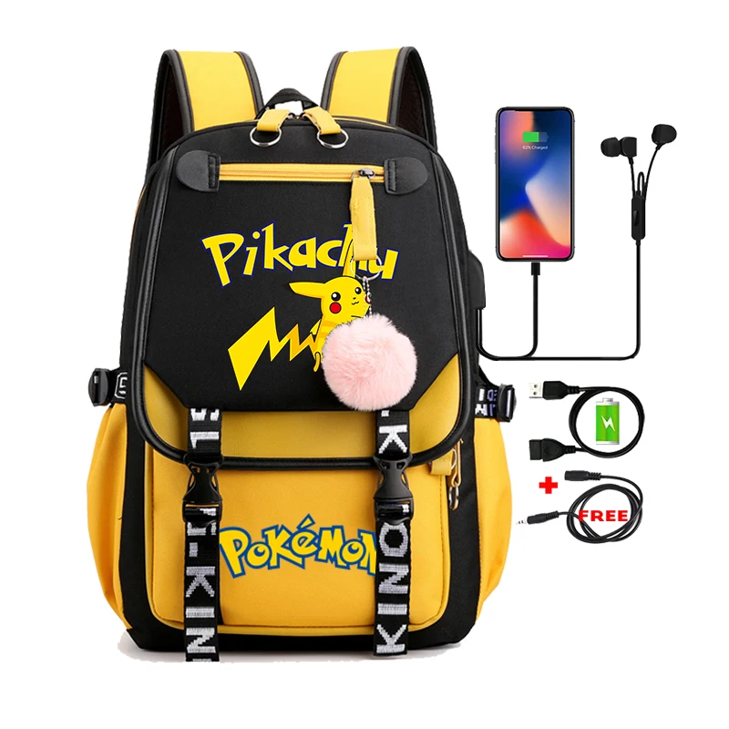 

Yellow Pokemon Backpacks for Teenager Girl Boy Hildren Back To School Student Schoolbag Pikachu Canvas Women Rucksack Laptop Bag