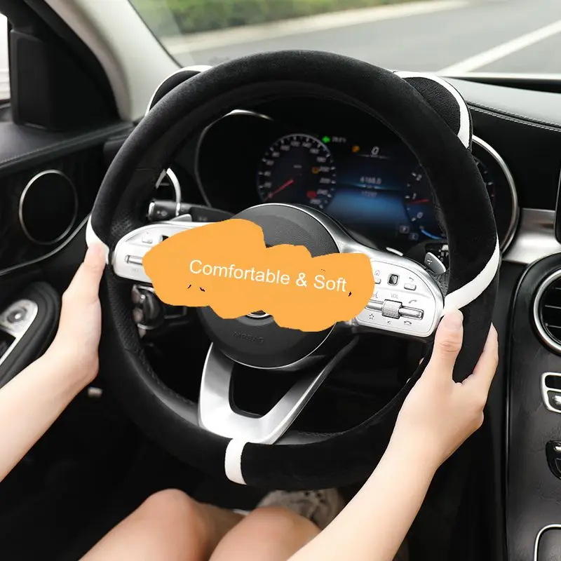 

New Cartoon Cute Winter Plush Warm Anti-slip Cartoon Bear Ear Creative Car Steering Wheel Cover Handbar Cover