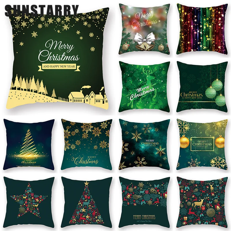 

Green Pillowcase Christmas Cushion Cover Decorations For Home Decor Santa Claus Elk Pattern Happy New Year Navidad Funda Cojín