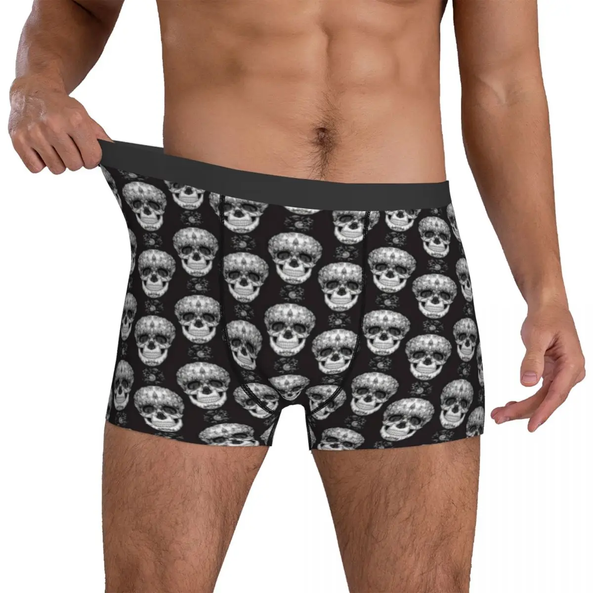 

Black White Skull Underwear Sugar Skulls Pouch Trenky Boxershorts Printing Shorts Briefs Cute Males Panties Large Size