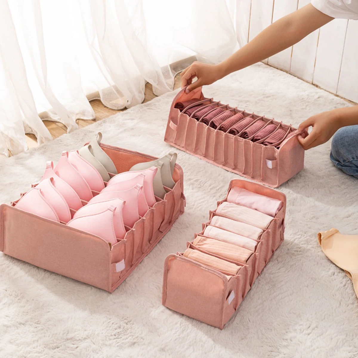 

L 3Pcs Underwear Organizer Foldable Bra Underwear Drawer Organizer Oxford Cloth Stocking Storage Box Space Saving Underwear