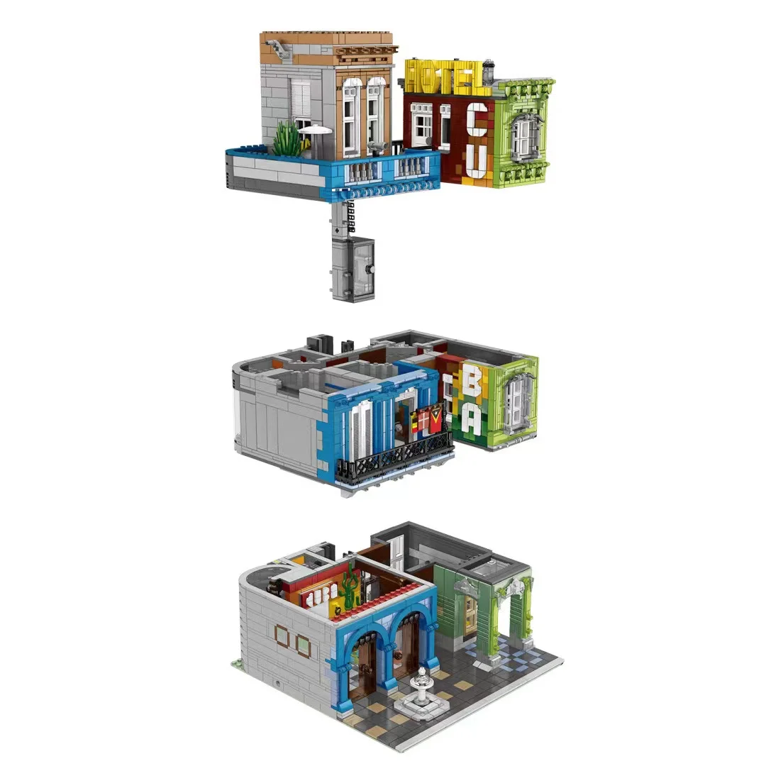 00956 креативный эксперт улица вид Куба модель отеля 3959 шт. модульный дом Moc мини