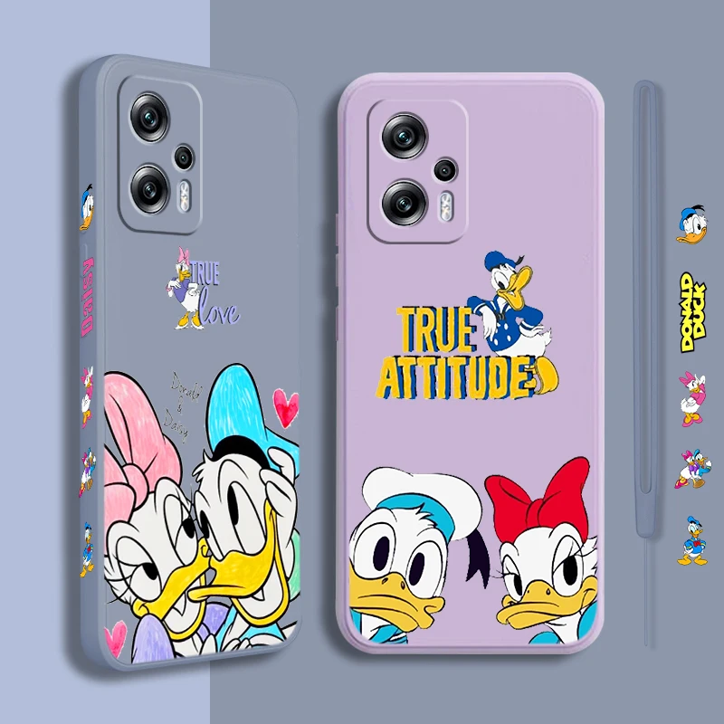 

Disney Cute Donald Duck Phone Case Xiaomi POCO M5 C40 M4 X4 F4 C40 X3 NFC F3 GT M4 M3 M2 Pro C3 X2 Liquid Left Rope Cover Fundas