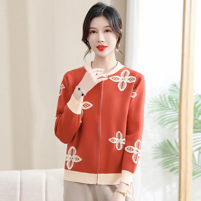 

Women's Loose Knitted Cardigan, Zipper Sweater, Long Sleeve Top, Fashion Tops, Autumn, Winter, 2023