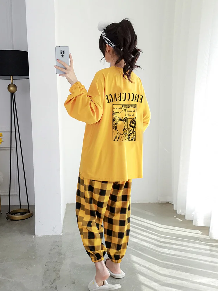 Женские пижамы больших размеров Chubby Girl весна и осень комплект из чистого хлопка