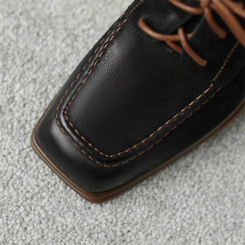 Kanseet Women Shoes 2023 New Spring Vintage Square Toe Cross-Tied Genuine Leather Pumps Handmade High Heel Lady Footwear Size 42