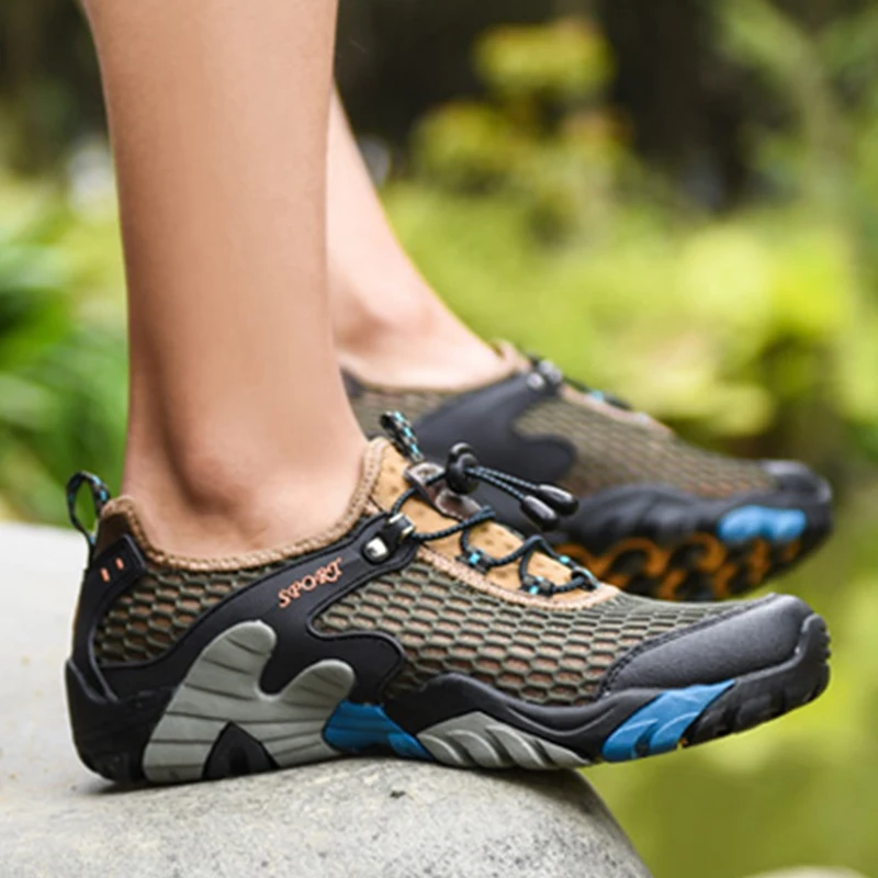 JIEMIAO Summer Hiking Shoes Mesh Breathable Men Sneakers Outdoor Comfortable Non-Slip Mountain Trekking Hunting Boots