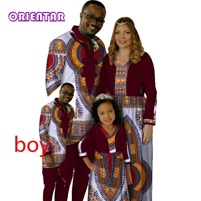 

African Family Matching Clothes Father Mother Daughter Dashiki Dresses African Print Men Tops and Pants Women Girl Dress WYQ119