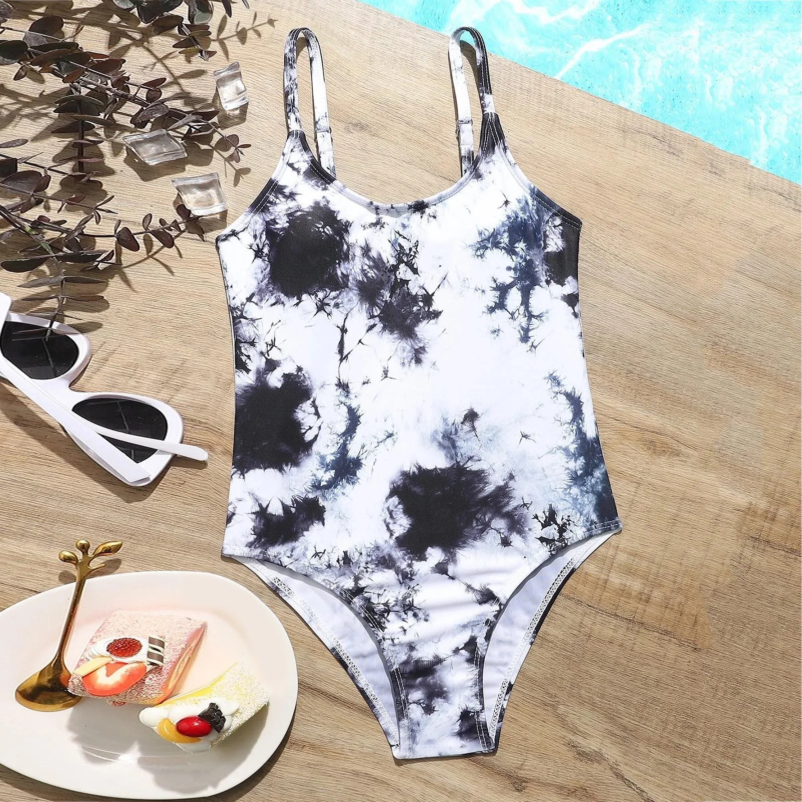 

Женский купальный костюм с принтом, летняя Милая пляжная одежда с принтом крест-накрест без рукавов, комбинированный купальник с открытой с...