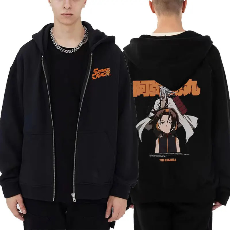 

Japanese Anime Shaman King Yoh Asakura Graphic Zipper Hoodie Men Women's Manga Oversized Zip Up Jacket Male Vintage Sweatshirt