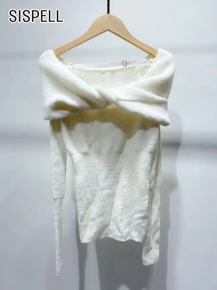 

Женский вязаный свитер SISPELL, однотонный минималистский пуловер с воротником-лодочкой и длинным рукавом, 2022