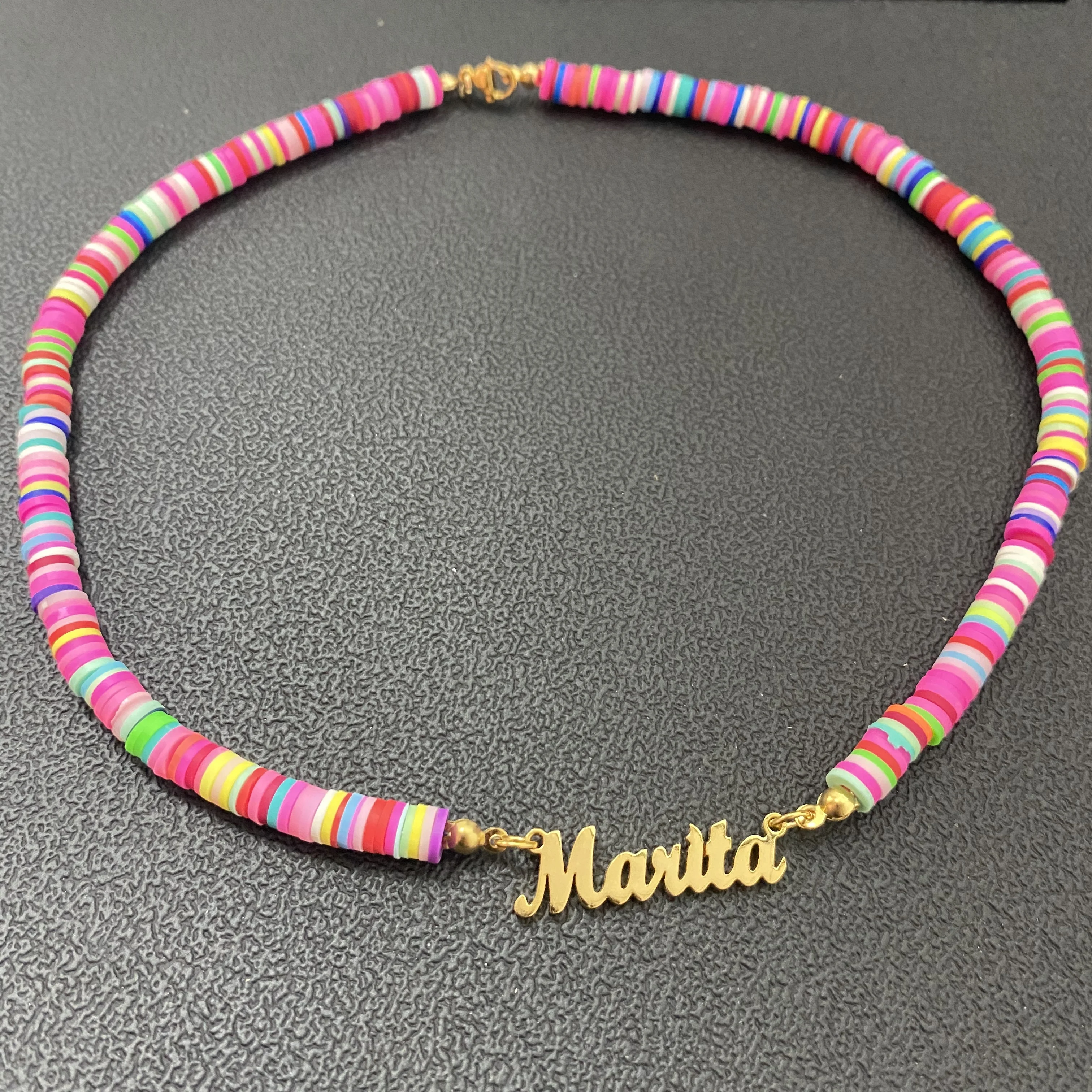 

Custom Name Clay Necklace Personalized Soft Pottery Nameplate Choker Stainless Steel Boho Rainbow Necklaces for Christmas Gifts