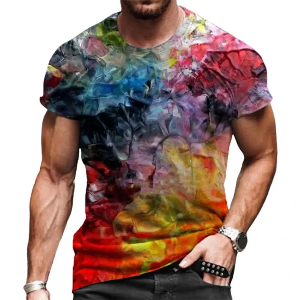 

Tee Top Stylish Colorful Print Male Tee Top Stretchy Sweat Absorbing Men Top