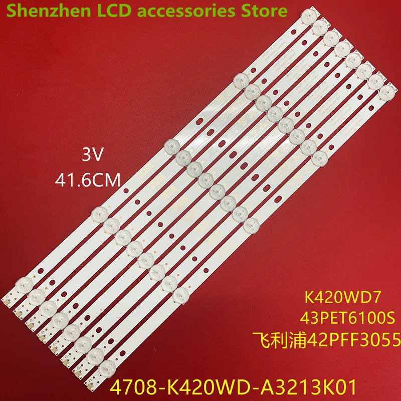

100% New LED strips for PHI LIPS 43 TV 43PHT4001/60 43PFT4001/60 K430WD9 4708-K420WD-A3213K01 K420WD7 A3 2014-8-27 416MM 3V 5LED