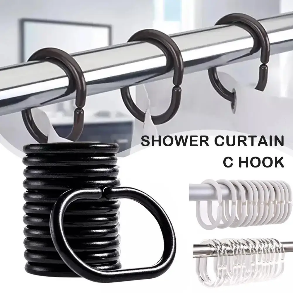 12PCS Plastic C Type Shower Curtain Hook Hanger Bath Drape Loop Clip Glide Convenient Replacement Bathroom Accessories
