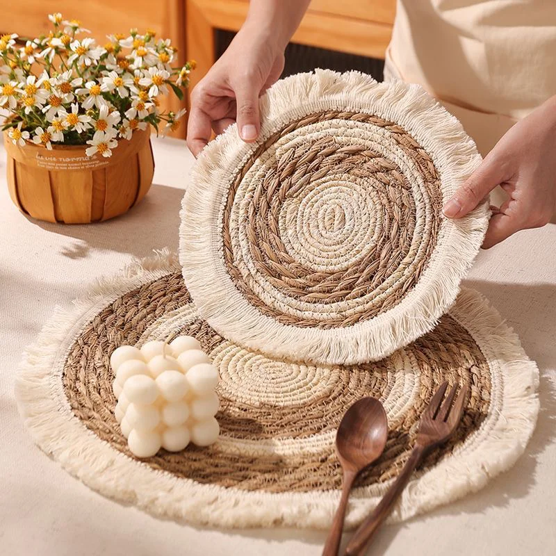 

Placemats For Table Handwoven Heat Resistant Pan Mat Anti-Slip Table Mat Bowl Plate Mat Cup Pad Kitchen Accessory Christmas Gift