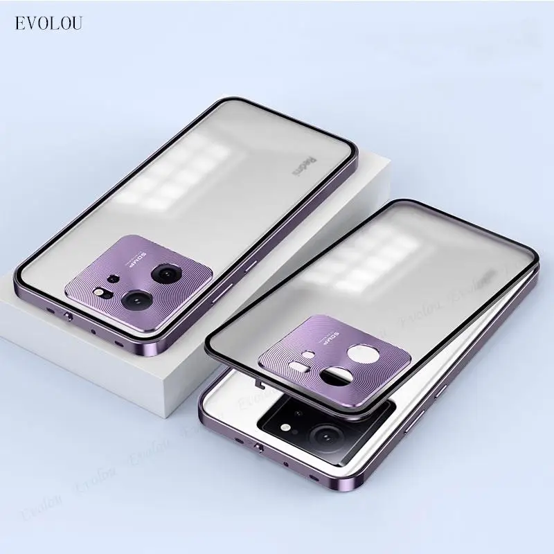 Противоударный чехол для телефона Xiaomi 13T Pro бампер с металлической рамой из