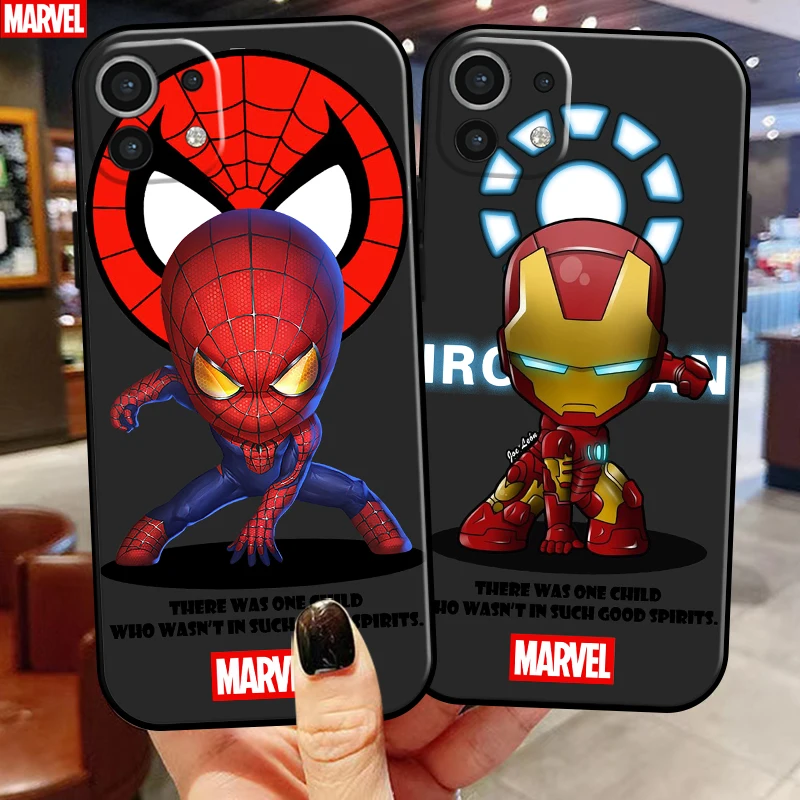 

Marvel Cartoon Iron Man Spiderman For Xiaomi Mi 11 Mi 11 Lite 5G Phone Case Soft Black Coque Liquid Silicon Silicone Cover