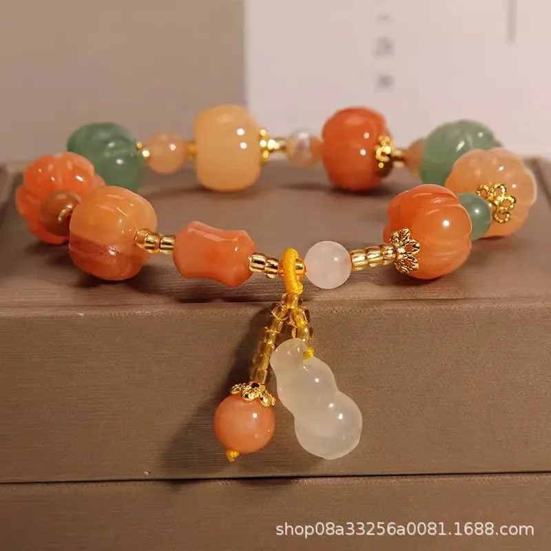 Китайский стиль Zen Sense древний золотой шелковый браслет с тыквенными бусинами