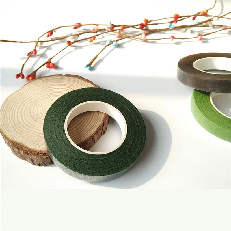 

2 Rolls 30yard 12mm Self-Adhesive Green Paper Tape Film Floral Stem Grafting For DIY Craft Garland Wreaths Accessories