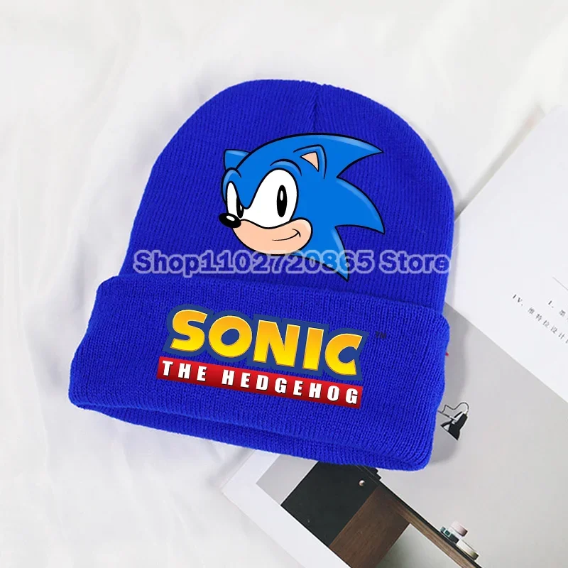 Фото Вязаная шапка Sonics, милая мультяшная аниме-фигурка, холодные шапки для мальчиков и девочек, головной убор, простые шерстяные теплые мягкие зимние шапки, детский подарок на день рождения №2