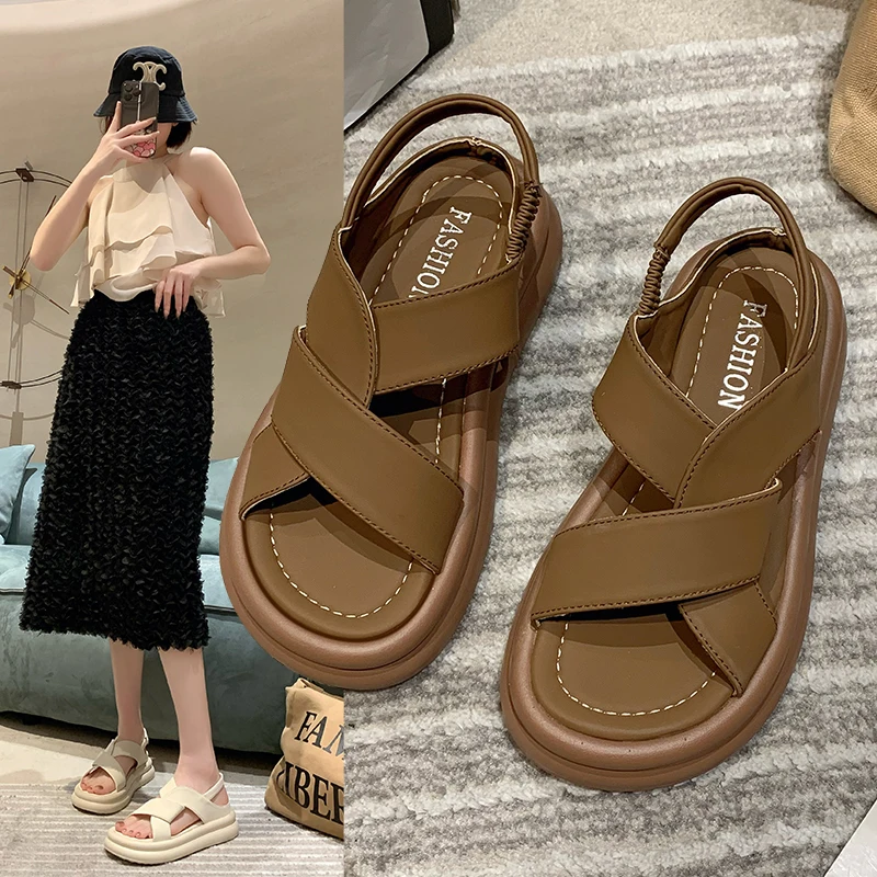 

Cross 2023 Sandals Female Shoe Soft Clogs With Heel Muffins shoe Med New Outside Girls Beige Sports Thick Flat Summer Comfort Gl