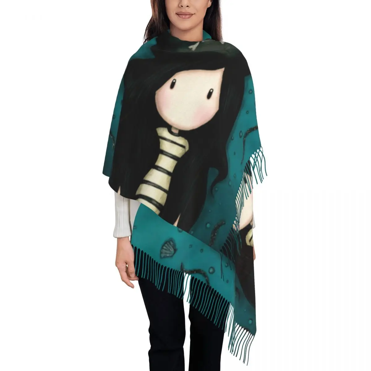 

Gorjuss Piracy Skull Skeleton Scarf Wrap Women Long Winter Warm Tassel Shawl Unisex Santoro Cartoon Scarves