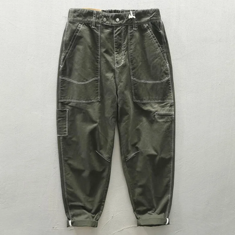 Men Cargo Pants Thick Casual Loose Pants Male Mid Waist Trouser Street Youth Jeans Three Colors