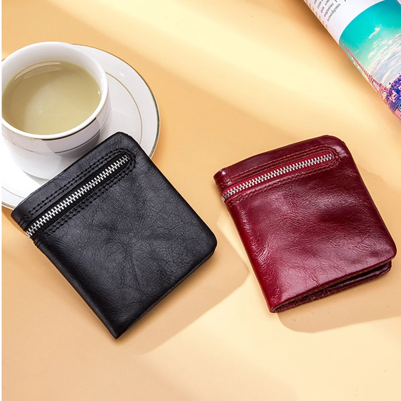 Mini Purse Men Women Cards Holders Handmade Ultra-thin Soft Wallet First Layer Leather Wallets Short Zipper Buckle Small Bags
