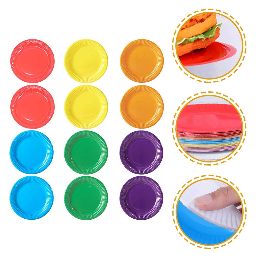 

Paper Party Cake Tray Desserttableware Multicolor Lunch Supplies Birthday Set Colored Round Dinnerware