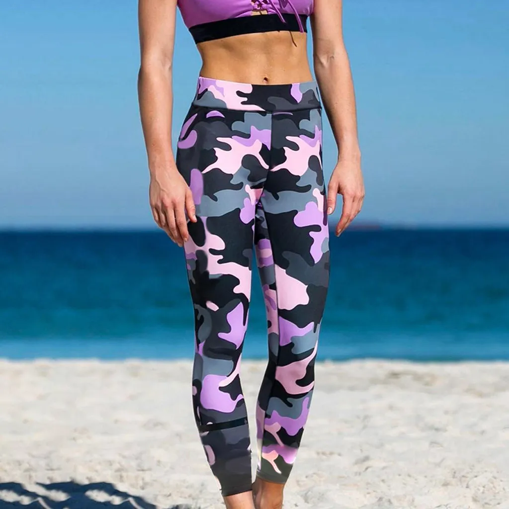

Women's Running Thin Sports Pants Fitness Camouflage Leggings Tight Yoga Pants Stretched Gym Sportswear Athletic Trouser