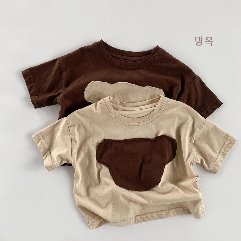 

New Children Patchwork Short Sleeves T-shirt Summer Boy Girl Baby Cartoon Simple Casual Tops Kid Cotton All-match Fashion Tees