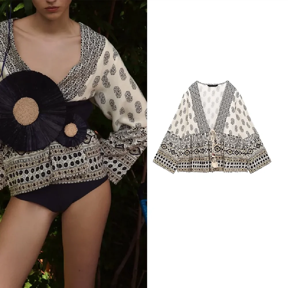 

COS LRIS European and American style 2023 new summer all-match casual shirt multi-color women's print cardigan jacket 2298037