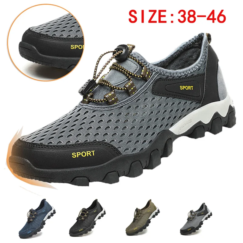 

Men Shoes Summer Outdoor Wading Shoes Fast Drying Soft Bottom Anti Slip Mountaineering Shoes Hollow Mesh Surface lässige Schuhe