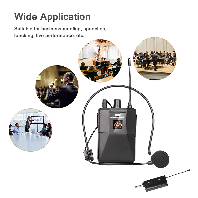 UHF Wireless Headset Microphone with Transmitter Receiver LED Digital Display Bodypack Transmitter for Teaching Live Performance images - 6