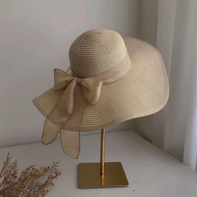 

Women Summer Beach Straw Hat Korean Seaside Big Hat Sunshade Holiday Fashion Big Cool Bow Hat Hats for Women Cap