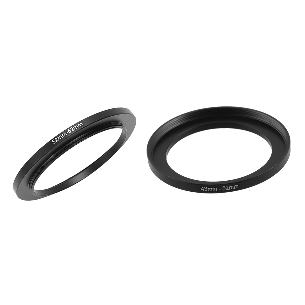 

Camera Repairing 43mm to 52mm Metal Step Up Filter Ring Adapter & 52mm-62mm 52mm to 62mm Black Step Up Ring Adapter